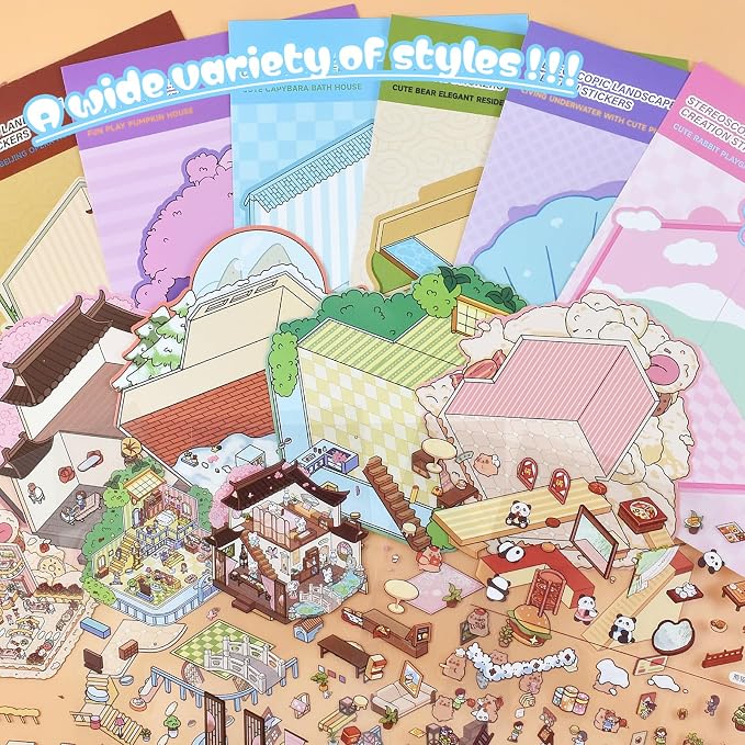 20 Sets DIY 3D Stickers Scene Collection Book DIY Sticker Scenes Make Your Own Sticker Therapy Relief Stress Pass The Time