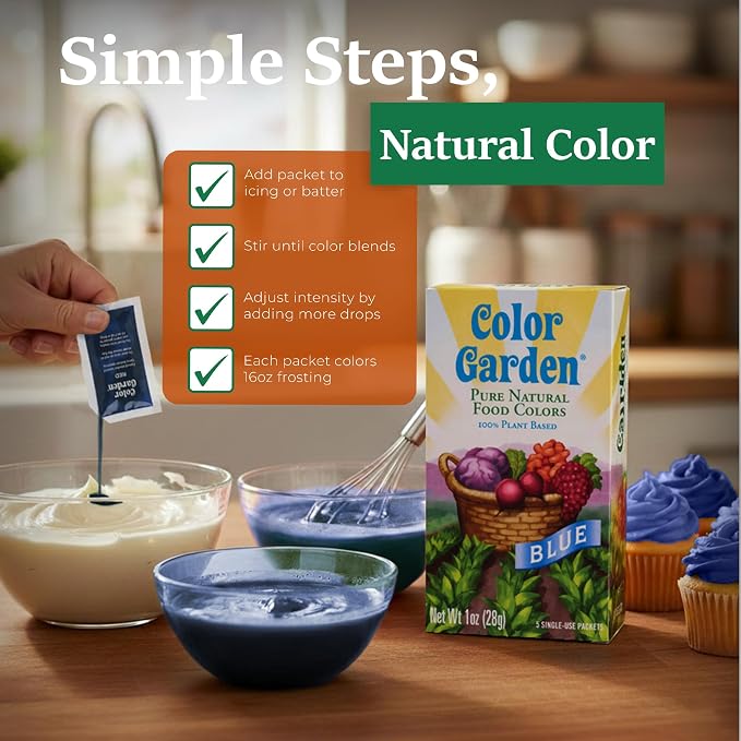 Color Garden Pure Natural Food Coloring, Blue– 5 ct 1 oz | Plant-Based, Vegan, Non-Toxic Liquid Food Dye, Healthy Food Coloring