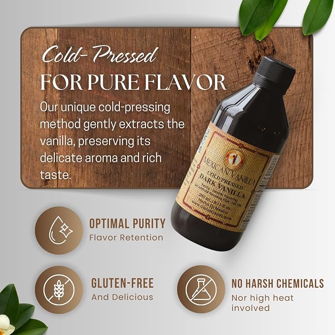 Pure Dark Mexican Vanilla Extract Gluten-Free Vanilla for Baking, Cakes, Cookies, Desserts, Coffee & Beverages (8.12 fl oz) – Natural, No Coumarin, Bold Flavor