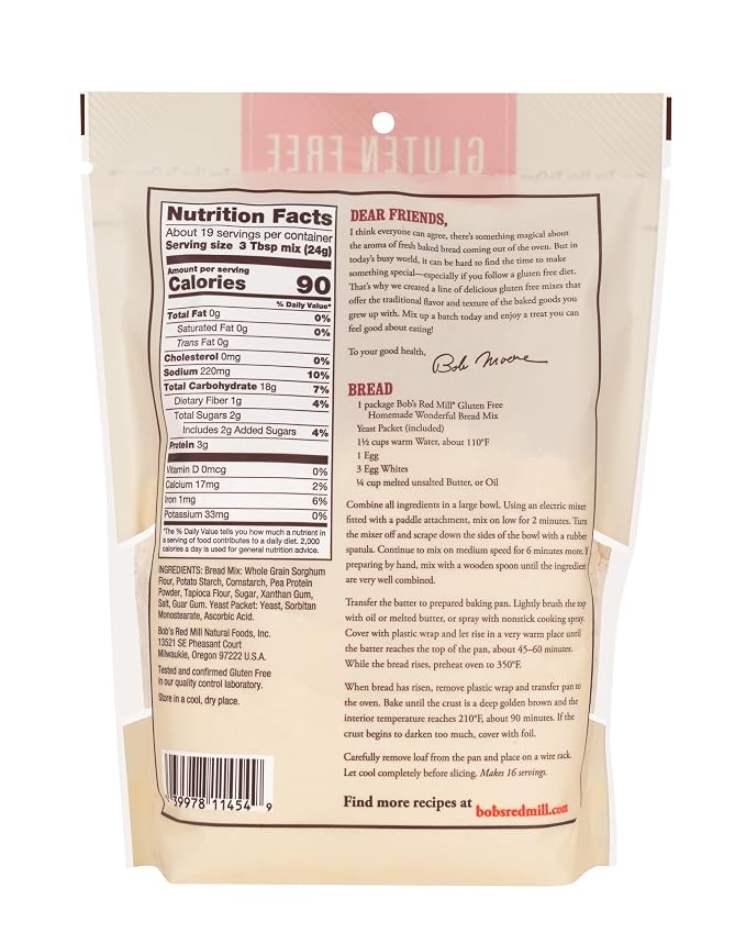 Bob's Red Mill Gluten Free Homemade Wonderful Bread Mix, 16oz (Pack of 4) - Gluten Free, Kosher