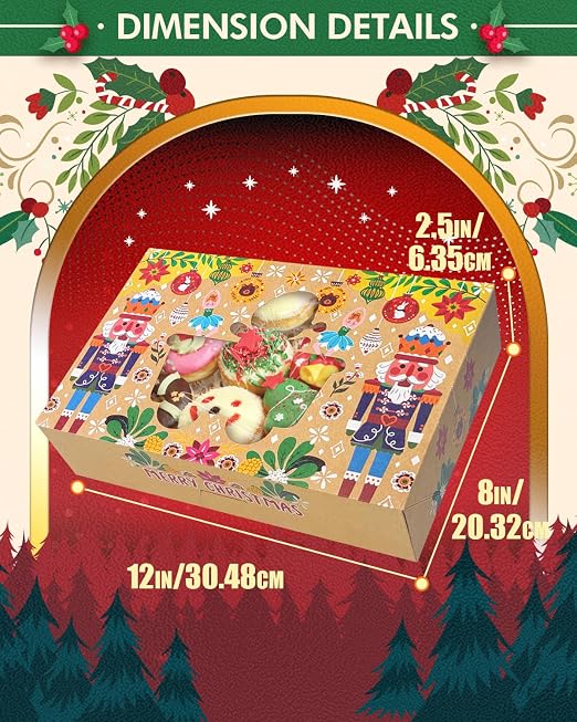 qiqee Christmas Bell version Cookie Boxes with Window 12packs 12x8x2.5 Inch Bakery Box Pastry Box for Christmas