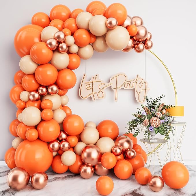 Orange Balloon Arch Garland Kit-Macaron Orange Balloon Latex Metallic Rose Gold 122Pcs for Baby Shower,Thanksgiving,Birthday,Wedding,Graduation,New Years Decoration.