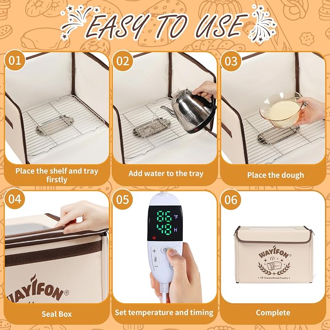 Folding Bread Proofing Box with 68-131℉ Temp Control & 99H Timer,Dough Proofing Box with Metal Rack Warming Proofer for Sourdough, Bread Baking, Pizza, Yogurt,Space-Saving & 6-Layer Fabric,Beige