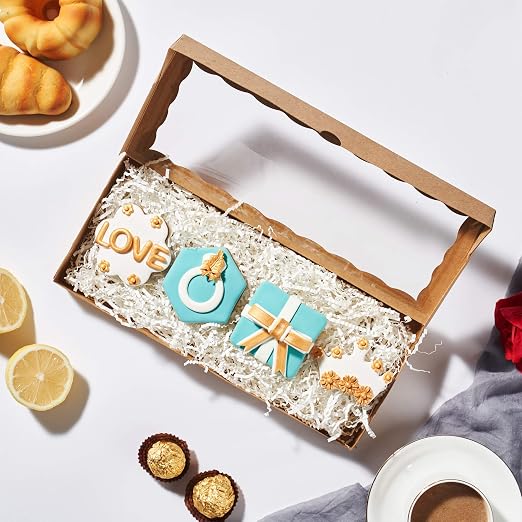 4PCS 12 x 5 x 1.5 inches Premium Kraft Brown Cookie Boxes, Bakery Box for Holiday Cookie Gift Sets