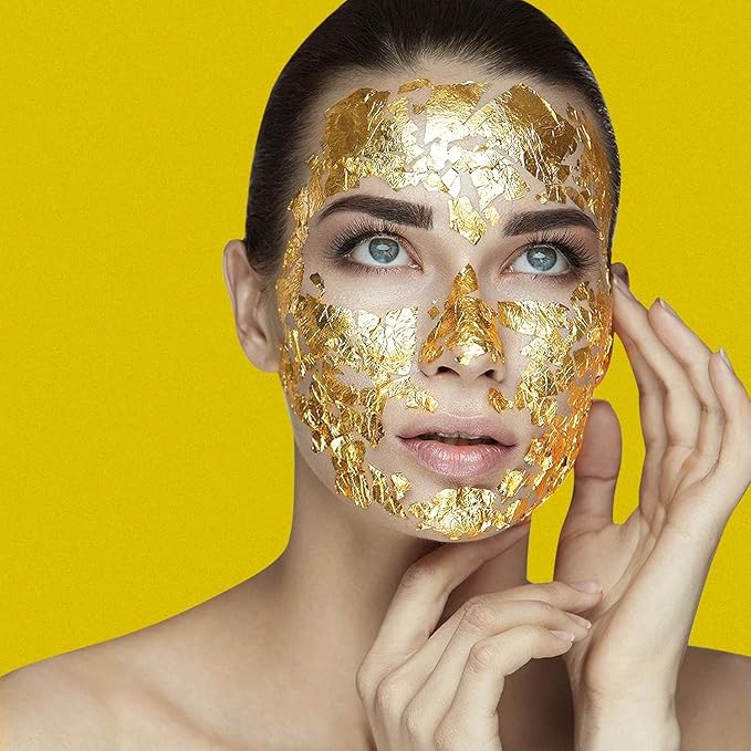 Edible Gold Leaf Sheets, 1.7 x 1.7 in, Pack of 10 Edible Gold Leaf Sheets for Cakes, Desserts, Candies, Art and Craft, Face Masks and Nail Art (10 Sheets)