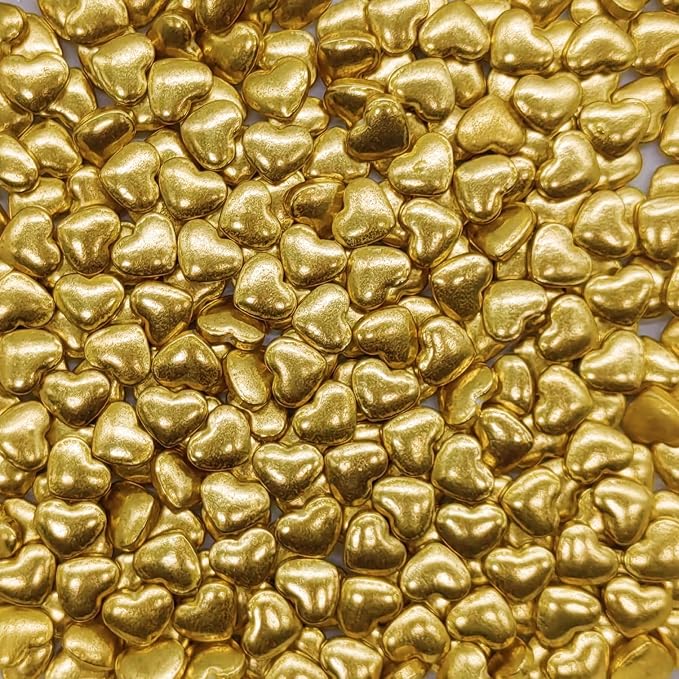 Super Gold Heart Sprinkles Edible Heart Cake Decorating Cake Decorations Cupcake Toppers Cookie Decorating Perfect for Cakes, Cupcakes, Desserts Toppings 3OZ