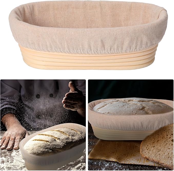 Ziliny Set of 6 Bread Proofing Basket Bread Banneton Sourdough Kit with Cloth Liner Dough Proofing Bowls for Home Sourdough Making(10 Inch,Oval)