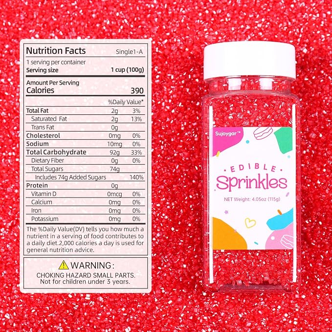 Red Sugar Sprinkles for Cake Decorating, 4.02oz Red Cake Sprinkles Edible for Cupcake Toppers Baking Cookies Ice Cream Chocolate Birthday Party Decorations