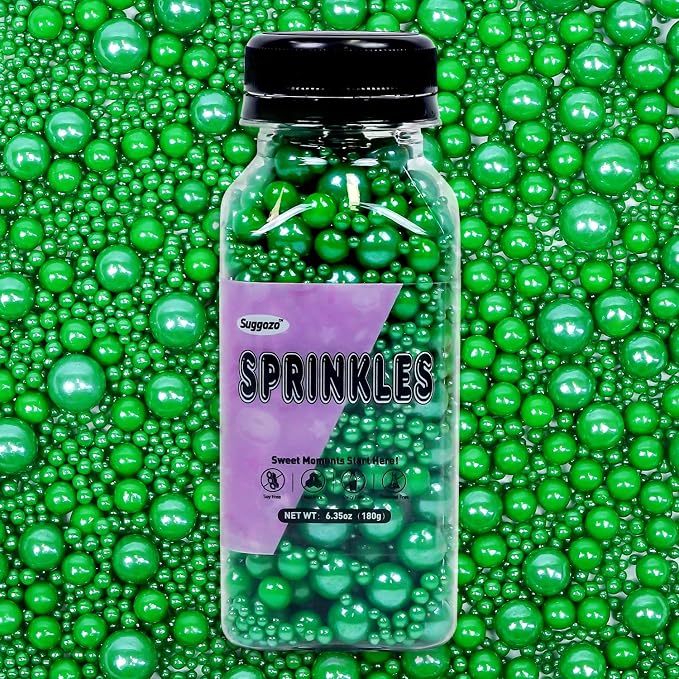 Deep Green Sugar Pearl Sprinkles, Edible Sugar Pearls for Cake Decorating, Baking Cake Decorations, Cupcake Toppers, 180g/6.35oz, Mix Size, Easter Party Holiday Supplies