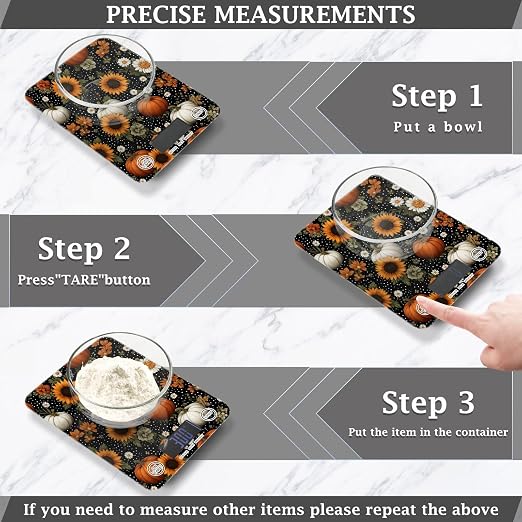 Food Scale Kitchen Scale for Baking Cooking Digital Food Weighing Measuring Scale Small Waterproof Electric Food Scale Black Dotty Pumpkins Sunflowers Daisy