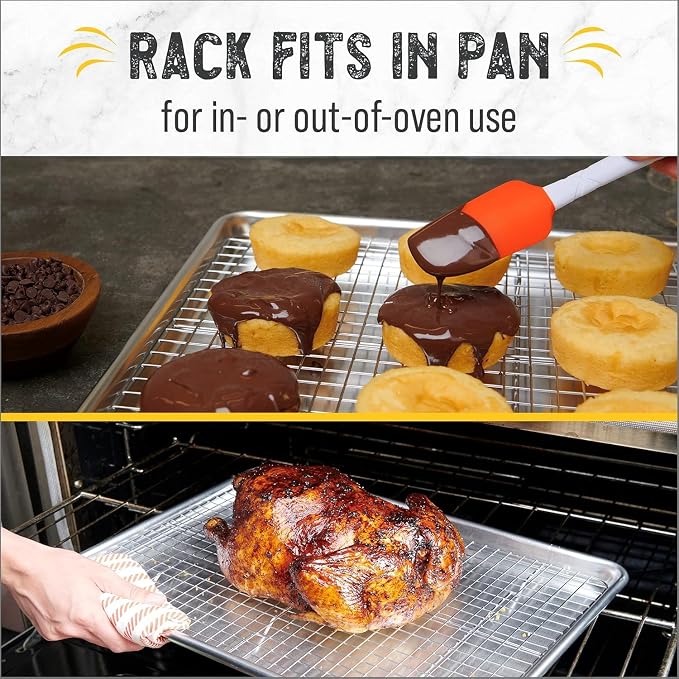 18" x 13" Baking Sheet, Sheet Pan with Wire Rack Set, Stainless Steel Cookie Pan Baking Tray with Cooling Rack (2)