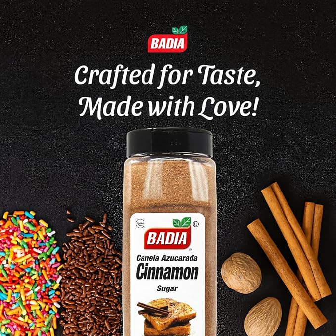 Badia Cinnamon Sugar, 29 oz – Sweet Blend of Cane Sugar and Ground Cinnamon, All Purpose Topping for Baking, Coffee, Desserts, Gluten Free