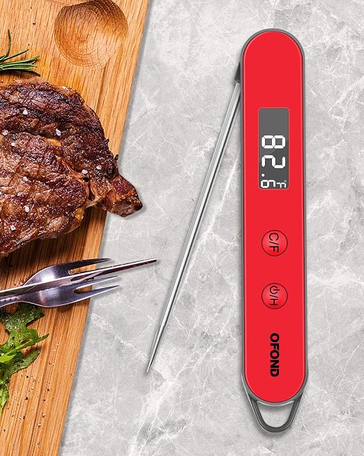 Instand Read Thermometer for Cooking, Digital Meat Thermometer Magnetic One AAA Battery, Folding Food Temp for Grill, BBQ, Steak, Candy, Large Screen, Pocket Kitchen Utensils & Gadgets (Red)