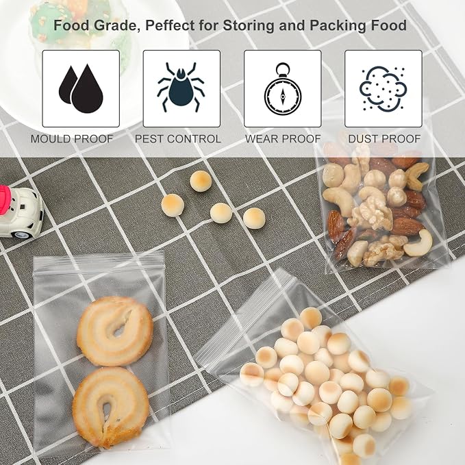 3''x 5'', (Pack of 100) 2 mil Thick Clear Plastic Reclosable Zip Poly Bags with Resealable Lock Seal Zipper for Photo, Jewelry, Bakery, Treats, Travel, Storage, Packaging & Shipping