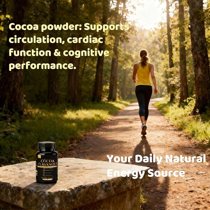 High Flavanol Cocoa Powder Supplement with 1200mg Flavanols & Flavonoids (600mg Epicatechin) for Heart Health, Nitric Oxide Support & Energy, 10X More Flavanols Than Regular Cocoa Powder (01)