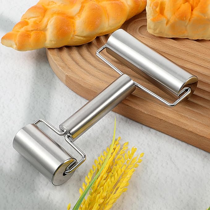 Pizza Roller Stainless Steel Small Rolling Pin Smooth Non Stick Dough Baker Roller Set Metal Kitchen Utensils for Home Kitchen Baking Dough Pie Pastries Pasta Cookies