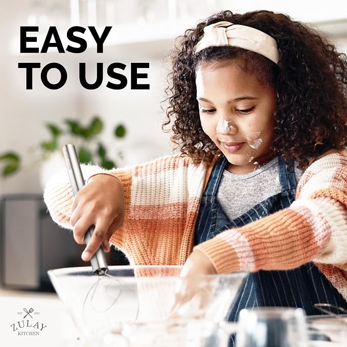 Zulay Kitchen 13-Inch Danish Dough Whisk - Stainless Steel Danish Whisk for Cooking with Dough Hook - Traditional Dutch Whisk - Bread Whisk for Sourdough, Pizza, Pastry, Cake Batter - Stainless Steel