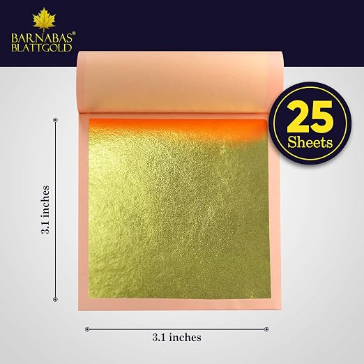 Barnabas Blattgold Edible Gold Leaf 24K - Cake Decorations, Loose Gold Leaf Sheets for Cupcakes - 3.1 inches, Interleaf of 25