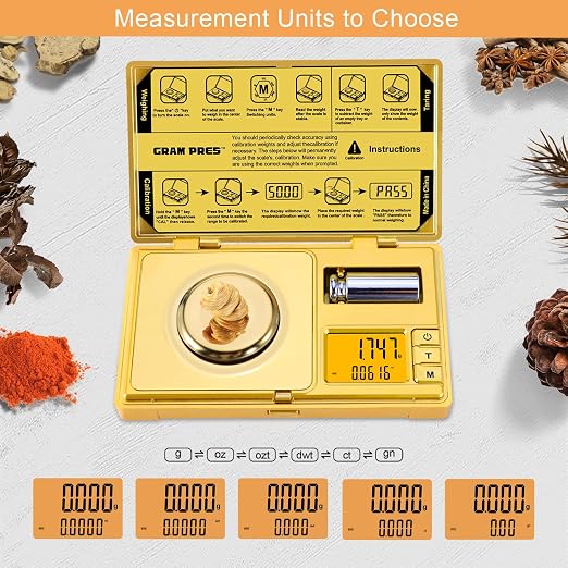 GRAM PRES High Precision Milligram Scale,50g/0.001g Digital Mini Pocket Gram Scale,Mg Scale for Weighing Powders,Jewelry, Medicine, Gem, Reloading,Gold Scale with Cal Weight, Tweezer and Tray