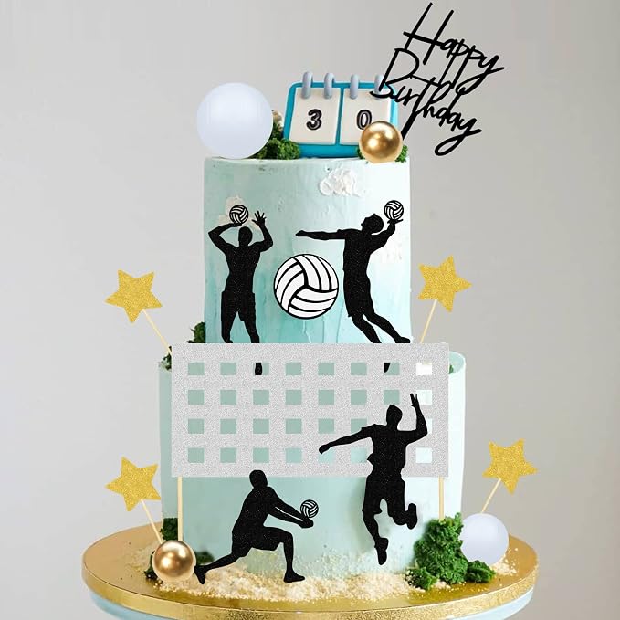28PCS Volleyball Cake Decorations Volleyball Cake Topper Sports Ball Cake Toppers Baby Shower Birthday Party Supplies