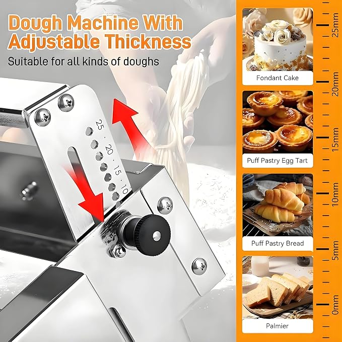 Folding Dough Sheeter, Stainless Steel Manual Dough Sheeter for Thicknesses from 0 to 25 mm, for Croissants, Pizza and Pasta, Pastry and Fondant, for Commercial and Home Use 300