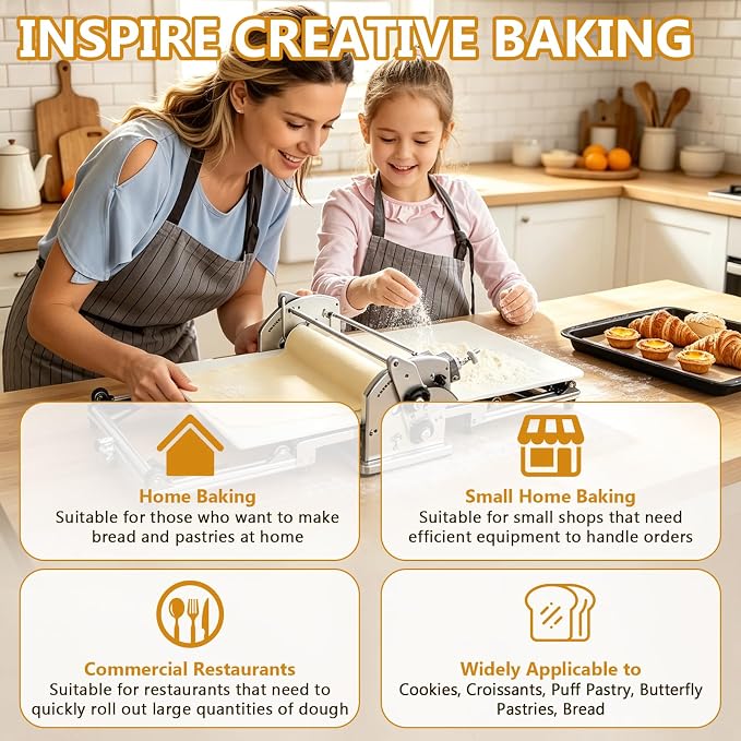 22.7" Electric Folding Dough Sheeter Machine 2-30mm Adjustable thickness | 10 levels Stainless Steel Dough Machine for Bread Pizza Croissants Marzipan Puff Pastry,home & commercial bakery use