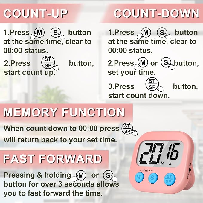 ZILLEEN Classroom Timer for Kids Teachers 2 Pack Digital Timers, White & Pink