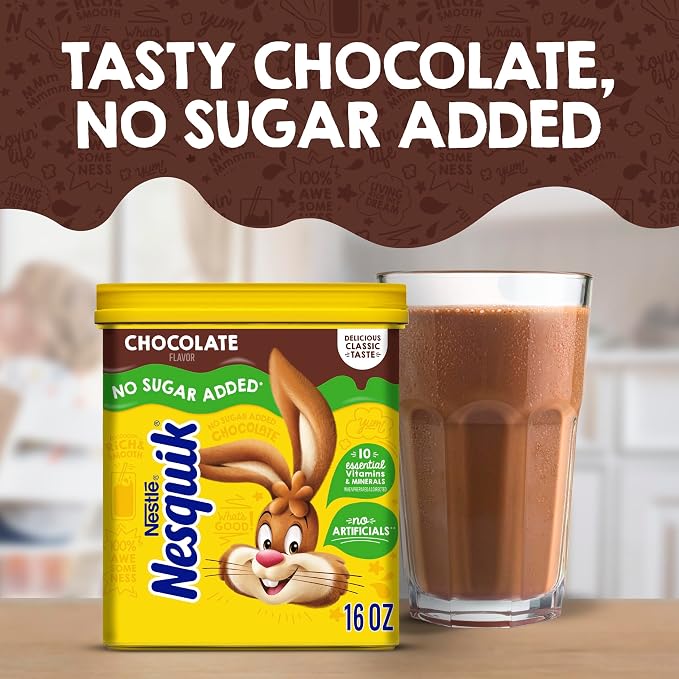 Nesquik Chocolate Powder No Sugar Added, 16 oz