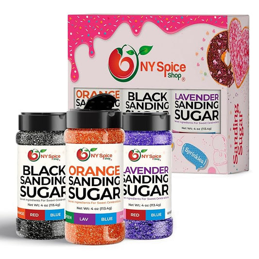 NY Spice Shop Celebration Sanding Sugar - 12 Ounce Colorful Orange, Black & Lavender Sanding Sugar Sprinkles for Birthday, Party & Festive Decorations - Perfect for Cake Decorating, Cupcakes & Dessert