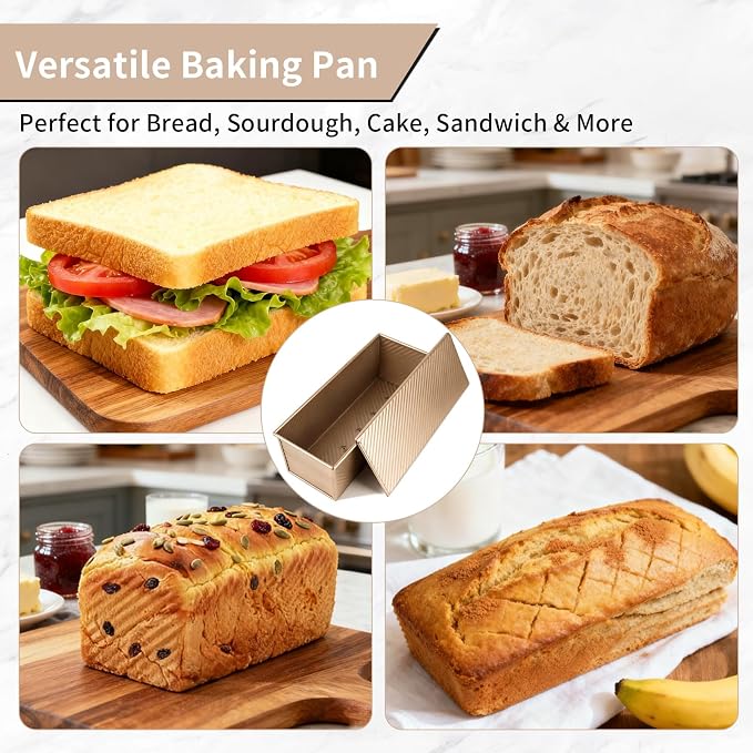 Pullman Loaf Pan with Lid 13x5 Inch, Large Nonstick Bread Pan for Baking, Professional Square Toast Mold with Bottom Vents, 2.2LB Aluminum Steel Sandwich Bread Pan for Sourdough Baking