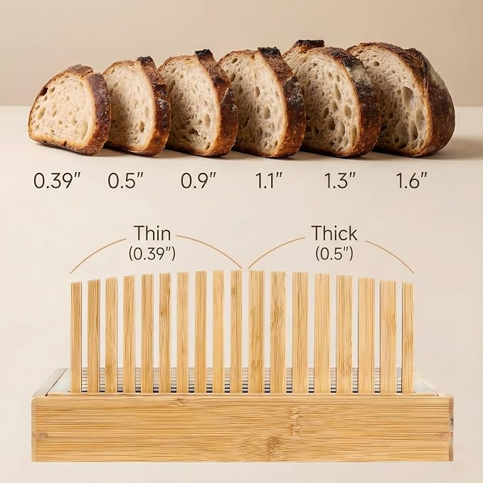 10.5" Bread Slicer for Sourdough - Bamboo Homemade Bread Cutter Guide with Crumb Tray