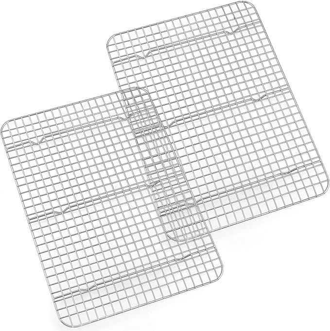 Cooling Rack Set of 2, E-far 1/2 Sheet Baking Racks for Oven Cooking Roasting Grilling, Stainless Steel 16.6” x 11.6” Wire Rack for Cookie Cake Bacon Meat Resting, Non-toxic Metal & Dishwasher Safe