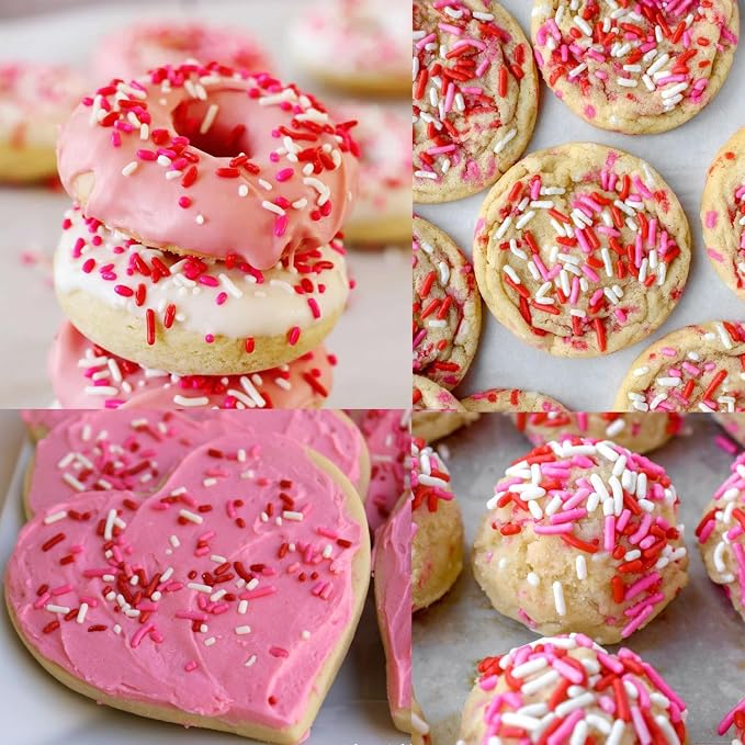 Valentine Jimmies Sprinkles for Cake Decorating 4.2oz Edible Red Pink and White Sprinkles for Cupcake Topper Cookie Chocolate Cake Ice cream Decorations Baking Party