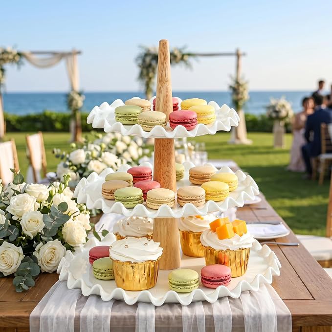 3 Tier Cupcake Stand,White Porcelain Wedding Cupcake Stand,Tiered Serving Tray,Cupcake Display Tower, Dessert Stand for Party,Wedding