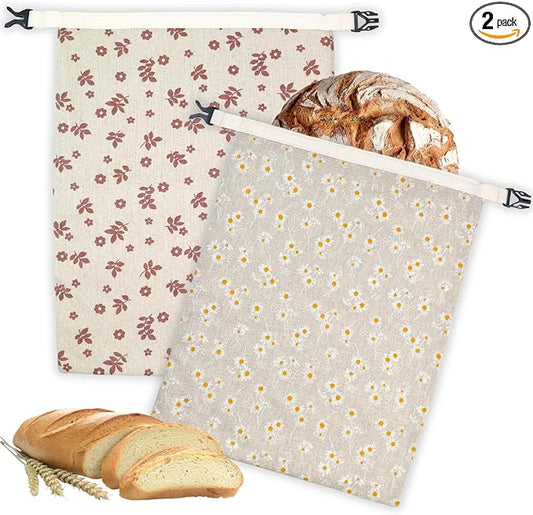 2 Pack Beeswax Bread Bags for Homemade Bread with Zipper, Large 13x17'' Reusable Beeswax Sourdough Bread Storage Bag, Keep Loaves Fresh Longer, Freezer Safe & Airtight, Natural, Zero Waste