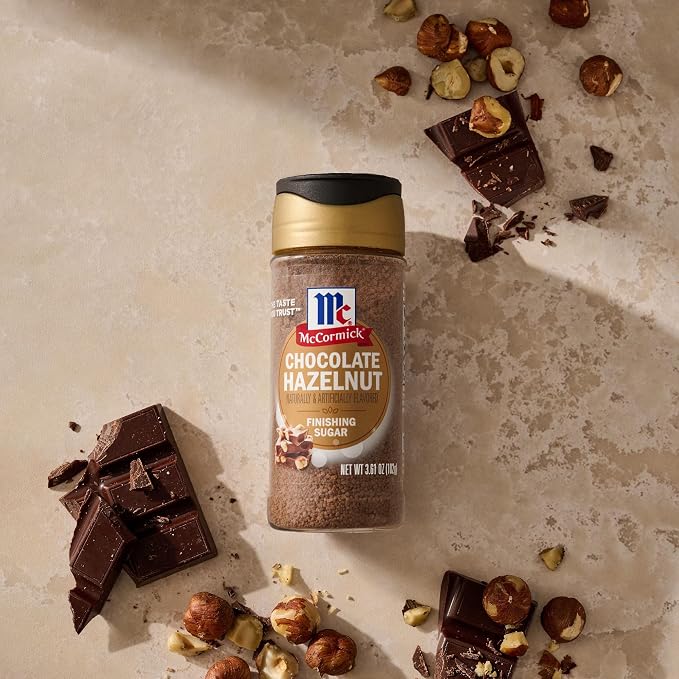 McCormick Finishing Sugar, Chocolate Hazelnut, Rich Hazelnut Flavor, Perfect for Topping Sweets, Hot Beverages & Cocktails, 3.61 oz