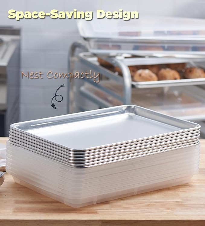 CURTA 6-Pack 1/2 Size 18''x13'' Sheet Pan with Cover | 12 Piece Bundle, NSF Listed, Commercial Baking Pans & Polypropylene Lids, Heavy Duty Bun Pan, High-Volume Baking & Storage
