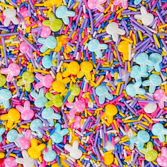 Easter Sprinkles for Cake Decorating, Pastel Bunny Rabbit Shaped Sprinkles with Pink Blue Purple Jimmies, Edible Spring Sprinkles Mix for Easter Baking, Ice Cream, Cookies, Cupcake Topper, 3.5oz