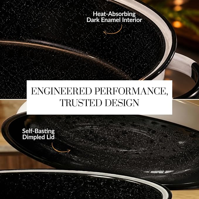Granite Ware 18-Inch Oval Covered Roaster With Rack - Nonstick Enamel Steel Cookware with Lid for Baking, Broiling, Grilling, Even Cooking - Multiuse Roasting Pan for Versatile Meals