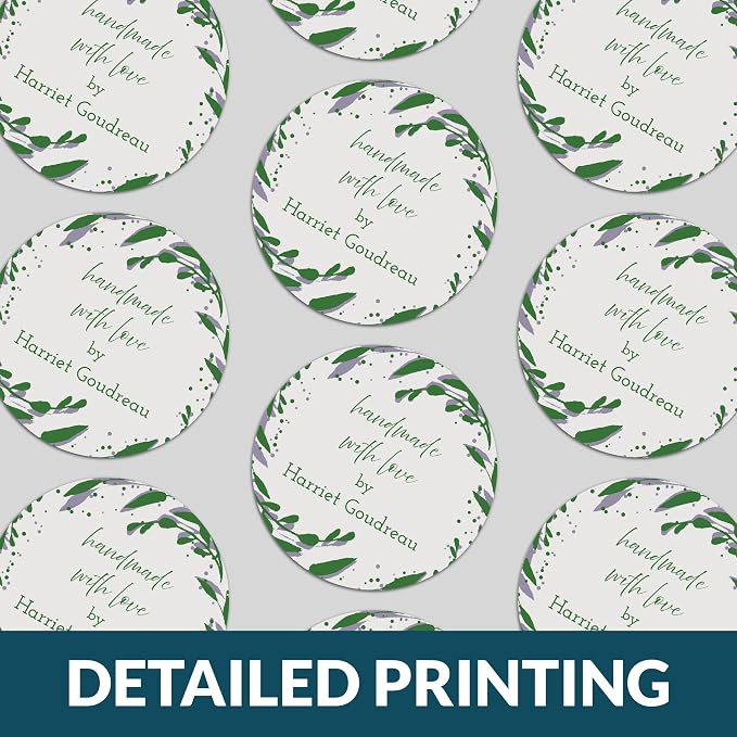 Personalized Handmade with Love Stickers – Custom 2" Round Packaging Labels for Small Business Orders, Gifts, Boxes & Envelopes (50–1000 Stickers) (Foliage Edge)