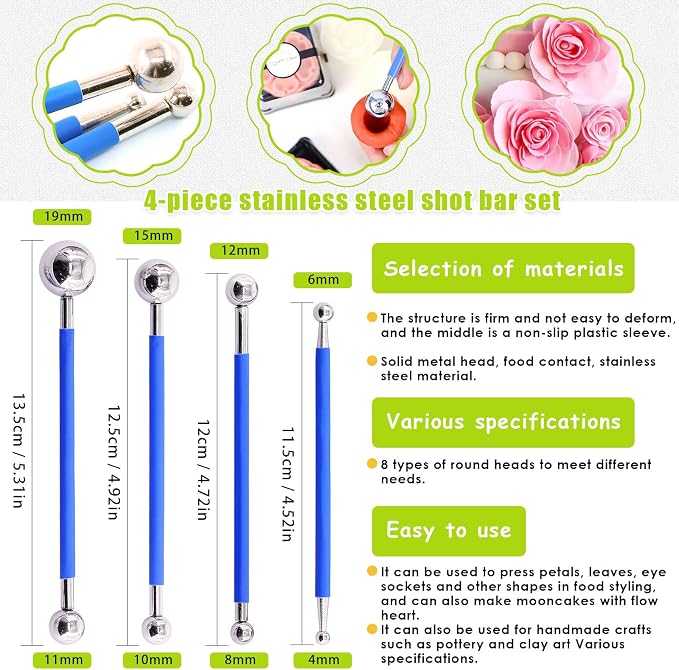 Keadic 37Pcs Rose Gold Clay Fondant Extruder Cake Decorating Supplies Sugar Modeling Tool Set, Clay Extruder Gun with 20 Tips Sugar Extruder Disks & Ball Stylus Dotting Tool