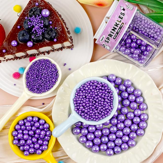 Purple Sprinkles for Cake Decorating, 110g/3.88oz Purple Pearl Sprinkles 4 Sizes Mix for Cake Cupcake Cookie Baking Donuts Ice Cream Toppings