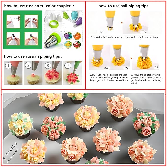 Cake Decorating Kit, 387 Pcs Baking Supplies (Blue) | 56 Icing Tips, 8 Russian+Ball Tips, 3 Spatulas, 5 Couplers, 8 Carved Pens, 102 Pastry Bags, Storage Box & More