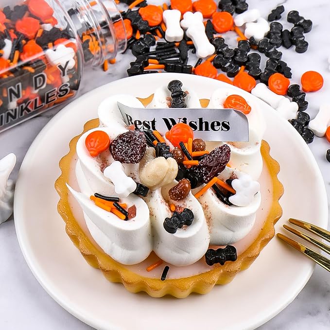 Halloween Sprinkles for Cake Decorating, Orange Black White Sprinkles Mixed Pumpkin Ghost Bone Bat for Baking Cupcakes Cookies 3.5oz