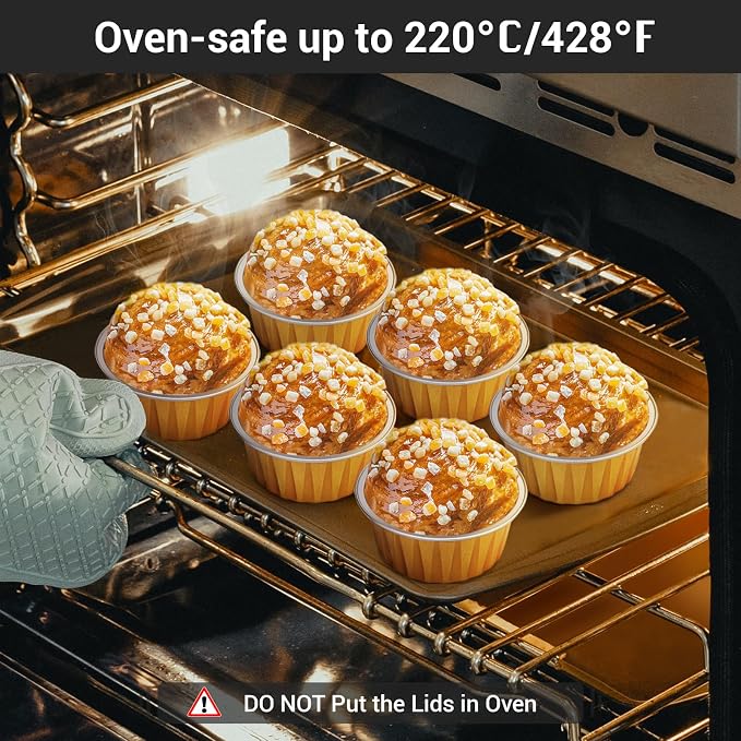 EUSOAR Aluminum Muffin Cups with Lid, 200pcs 5oz Muffin Liners Cups with Lids, Disposable Foil Ramekins, Aluminum Cupcake liners, Creme Brulee Ramekins, Aluminum Foil Cupcake Baking Cups Holders Pans