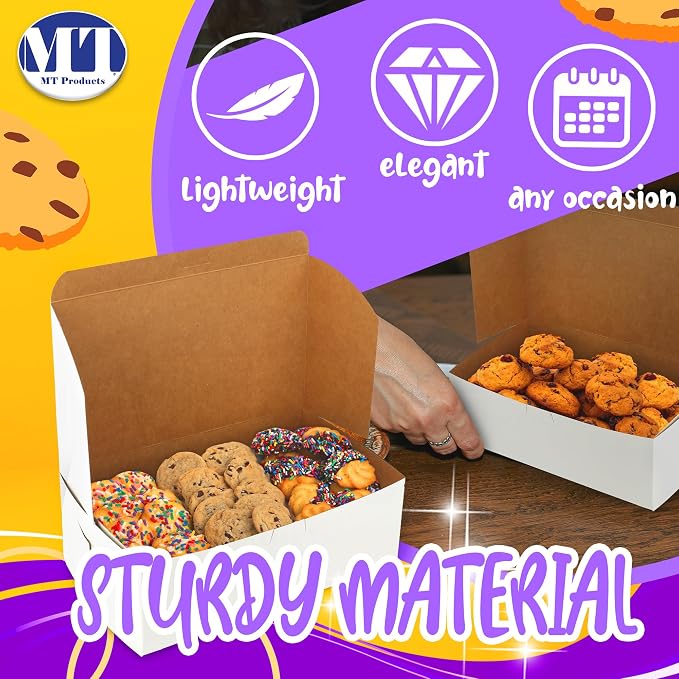 MT Products Cookie Boxes 10" x 6" x 3.5" - White Bakery Boxes No-Window for Muffin, Cupcakes, Donuts, Macaroon (Pack of 15) - Made in the USA