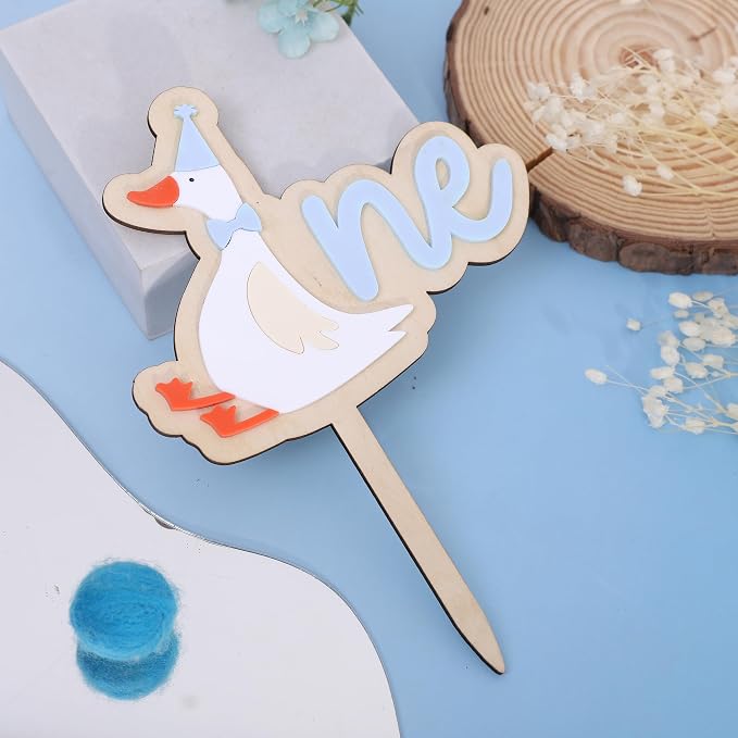 Wooden One Silly Goose 1st Birthday Cake Topper - Silly Goose First Birthday Decorations,Baby Girl 1st Party Decor (blue1)