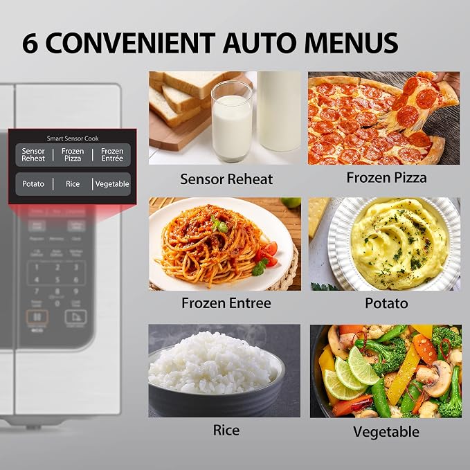 Toshiba ML-EM62P(SS) Large Countertop Microwave Oven with Smart Sensor, Auto Defrost, Mute Function, ECO Mode, with 16.5 inch Position Memory Turntable, 1200W, 2.2 Cu. Ft., Stainless Steel