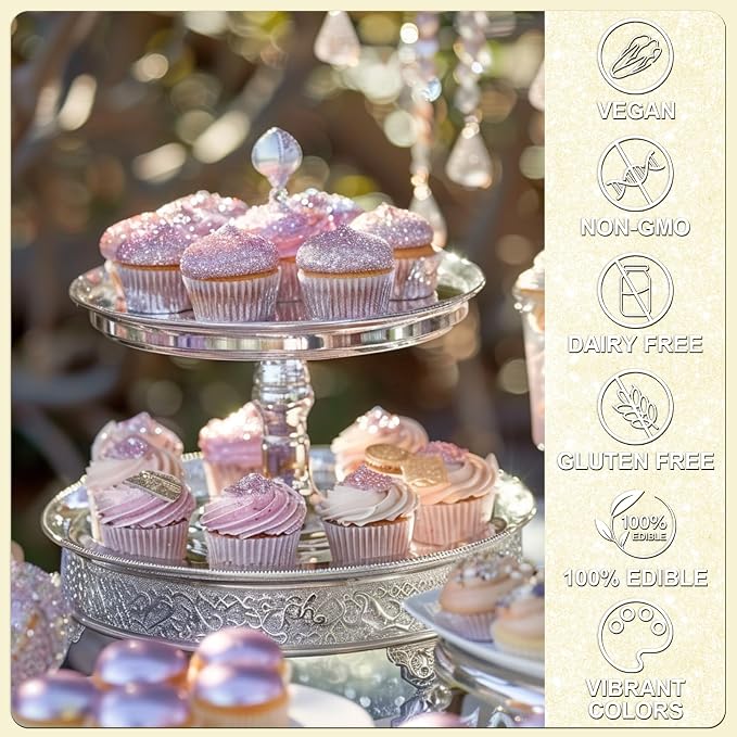 Iridescent Gold Edible Glitter - 5g Food Grade Cake Decorating Shimmering Glitter, Edible Sprinkle Luster Dust for Drinks, Chocolates, Fondant, Strawberries, Cupcakes, Candy, Easter Cookie - Vegan