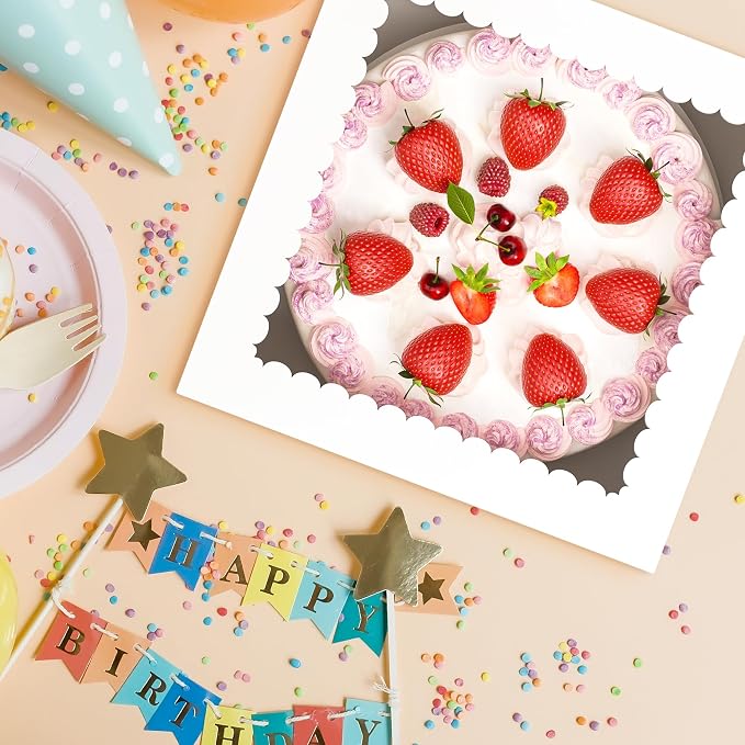 15 Pack Cake Boxes, 10x10x8 Inches Tall Cakes Box with Window, White Cake Boxes with Cakes Boards, Square Bakery Box, for Cake, Treat Cookie Dessert, Pastry, Birthday Party, Mother's Day, Weddings